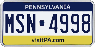 PA license plate MSN4998