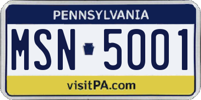 PA license plate MSN5001