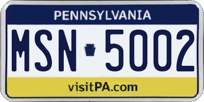 PA license plate MSN5002