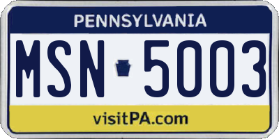 PA license plate MSN5003