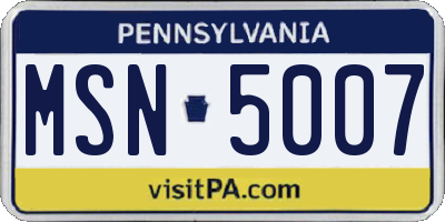PA license plate MSN5007