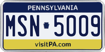 PA license plate MSN5009