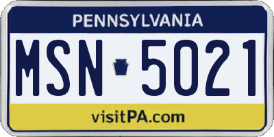 PA license plate MSN5021