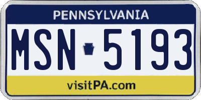 PA license plate MSN5193