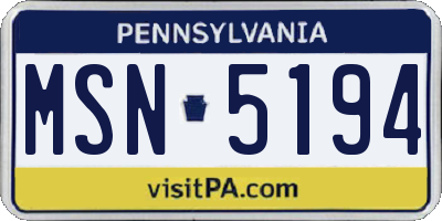 PA license plate MSN5194
