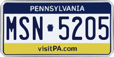 PA license plate MSN5205