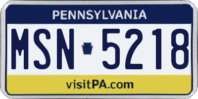 PA license plate MSN5218