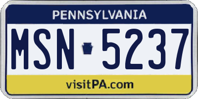 PA license plate MSN5237