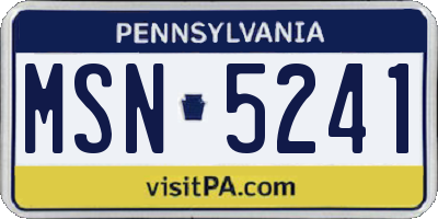PA license plate MSN5241