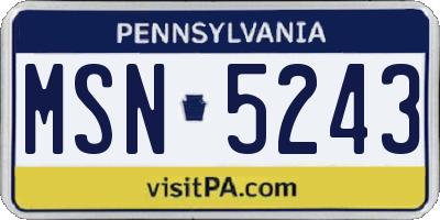 PA license plate MSN5243