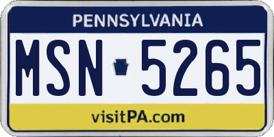 PA license plate MSN5265