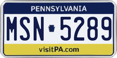 PA license plate MSN5289
