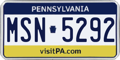 PA license plate MSN5292