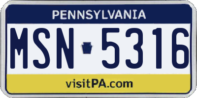 PA license plate MSN5316