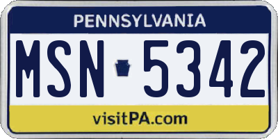 PA license plate MSN5342