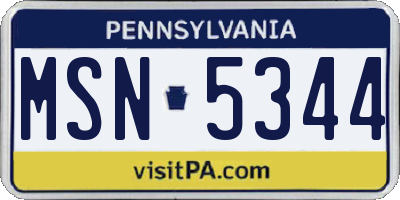 PA license plate MSN5344