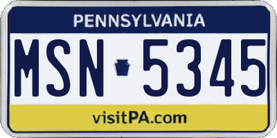 PA license plate MSN5345