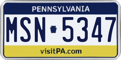 PA license plate MSN5347