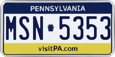 PA license plate MSN5353