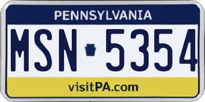 PA license plate MSN5354