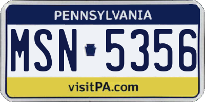 PA license plate MSN5356