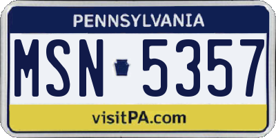 PA license plate MSN5357
