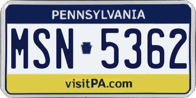 PA license plate MSN5362