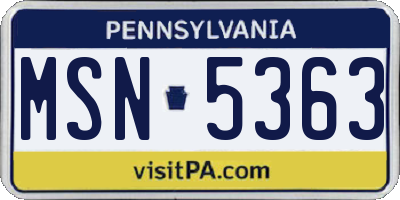 PA license plate MSN5363
