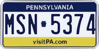 PA license plate MSN5374