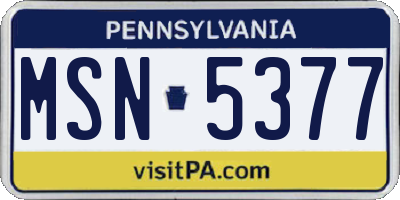 PA license plate MSN5377