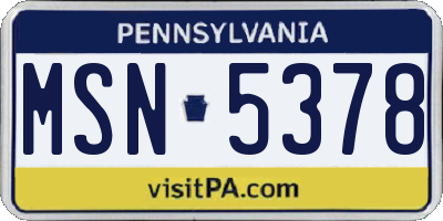 PA license plate MSN5378