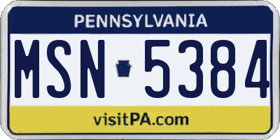 PA license plate MSN5384