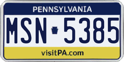 PA license plate MSN5385