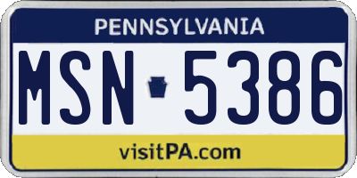 PA license plate MSN5386