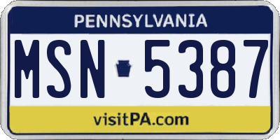 PA license plate MSN5387