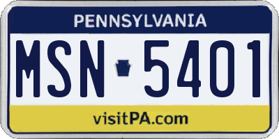 PA license plate MSN5401