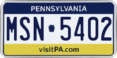 PA license plate MSN5402