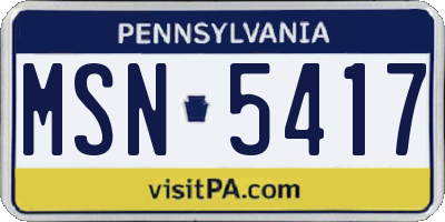 PA license plate MSN5417