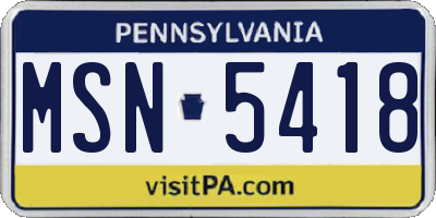 PA license plate MSN5418