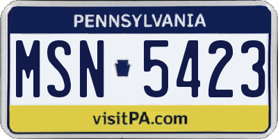 PA license plate MSN5423