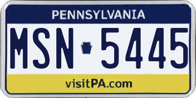 PA license plate MSN5445