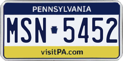 PA license plate MSN5452
