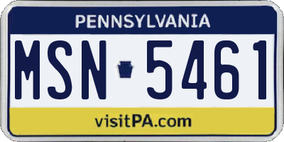 PA license plate MSN5461