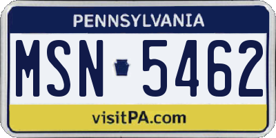 PA license plate MSN5462