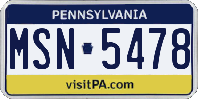 PA license plate MSN5478