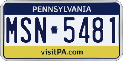 PA license plate MSN5481