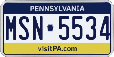 PA license plate MSN5534