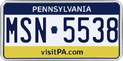 PA license plate MSN5538