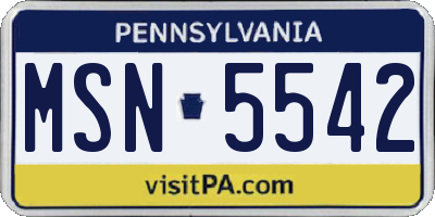 PA license plate MSN5542
