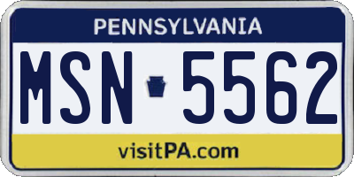 PA license plate MSN5562